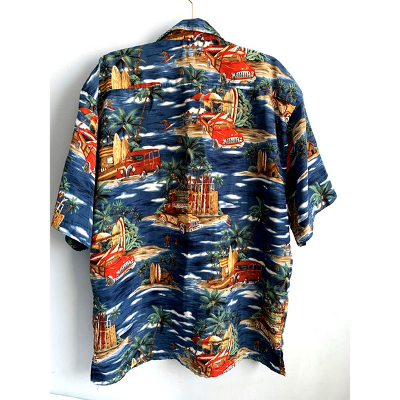 ALOHA JOE Hawaiian Shirt Surf Boards Aloha Tiki Vtg Mens Large LG Sh Sleeve Blue - Picture 7 of 13